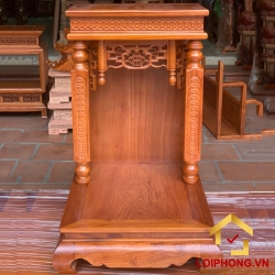 Bàn thờ Ông Địa Thần Tài mái bằng chạm tiền cột vuông 48x61x80 cm