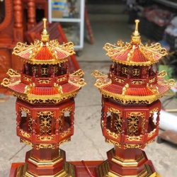 Đèn thờ hình tháp mái chùa bằng gỗ hương cao 61 cm đẳng cấp 4