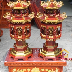Đèn thờ hình tháp mái chùa bằng gỗ hương cao 61 cm đẳng cấp 6