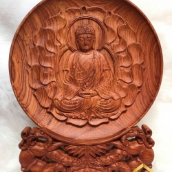 Đĩa gỗ trang trí phật thích ca bằng gỗ hương đường kính đĩa 30 - 35 - 40 cm dày 4 cm