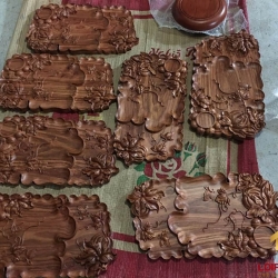 Khay trà Hoa Bí gỗ hương nguyên khối dài 60 x rộng 35 x dày 4 cm