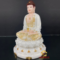 Tượng phật A Di Đà bằng đá trắng viền vàng cao 30 - 40 -48  cm