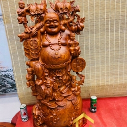 Tượng Phật Di Lặc ngũ phúc gánh đào kích thước 100x46x42 cm 2