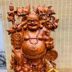 Tượng Phật Di Lặc ngũ phúc gánh đào kích thước 100x46x42 cm 3