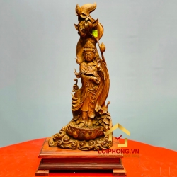 Tượng Phật Quan Âm đứng đài sen kích thước 53x24x16 cm