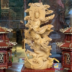 Tượng Phật Quan Âm ngự long kích thước 70x32x20cm