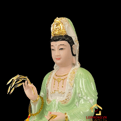 Tượng Phật Quan Âm bằng bột đá xanh trắng viền vàng cao 30-65 cm 3