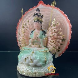 Tượng Phật Thiên Thủ Thiên Nhãn bằng bột đá áo xanh cao 30 - 40 - 48 cm 6
