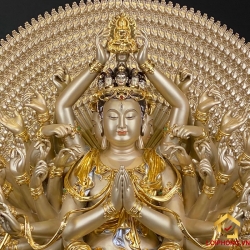 Tượng Phật Thiên Thủ Thiên Nhãn đứng bằng đồng dát vàng cao 108 cm