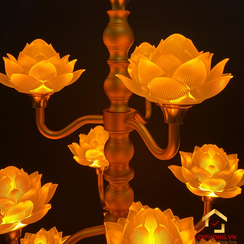 Đèn thờ hoa sen 13 bông bằng lưu ly cao cấp cao 123 cm 3