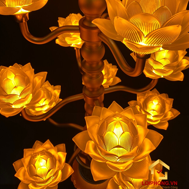 Đèn thờ hoa sen 13 bông bằng lưu ly cao cấp cao 123 cm 4