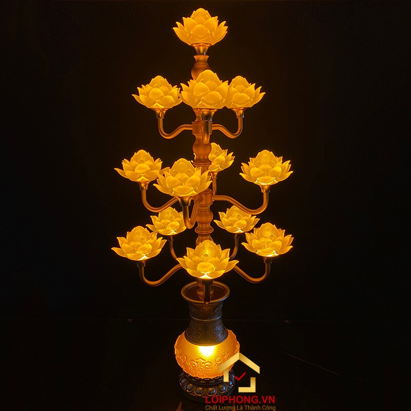 Đèn thờ hoa sen 13 bông bằng lưu ly cao cấp cao 123 cm 7