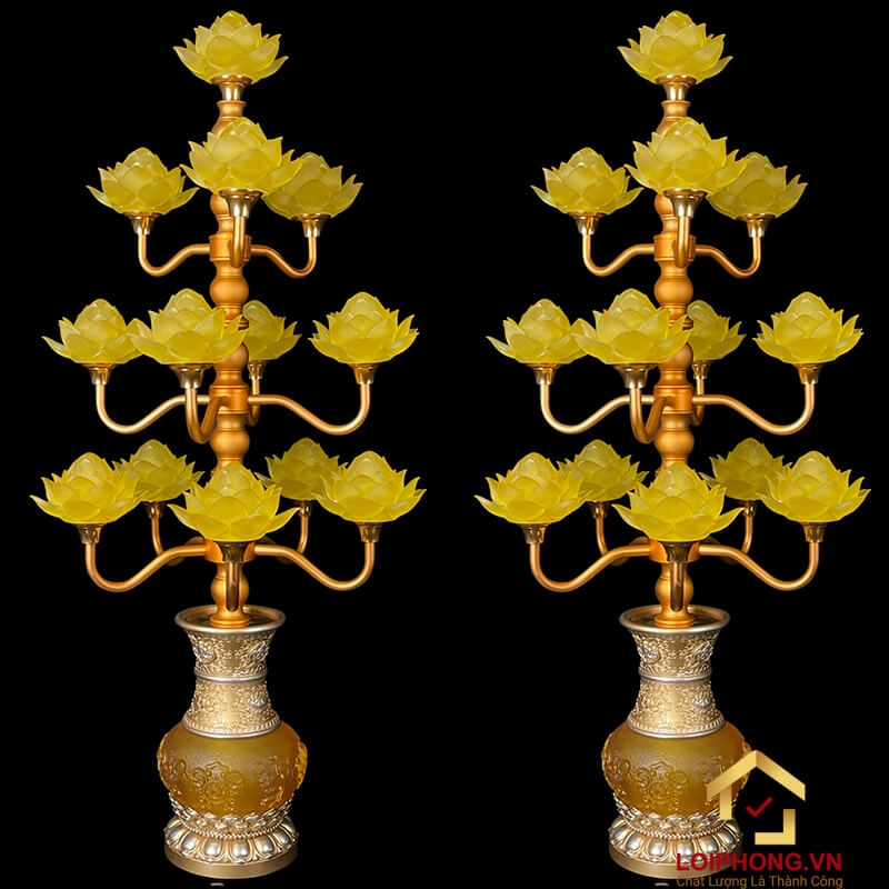 Đèn thờ hoa sen 13 bông bằng lưu ly cao cấp cao 123 cm 9