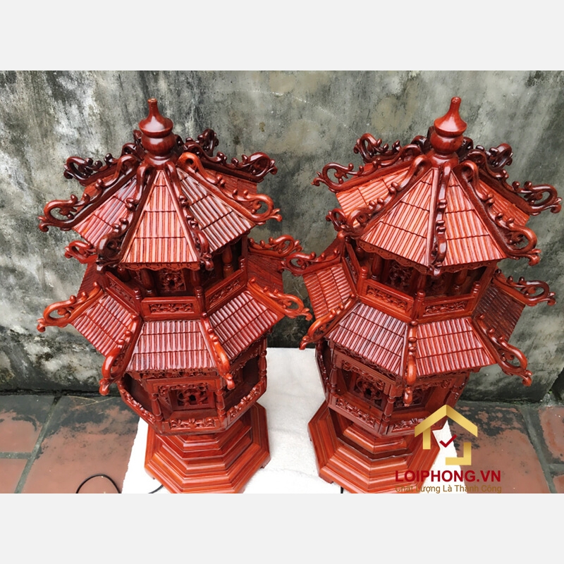 Đèn thờ tháp mái chùa hai tầng bằng gỗ hương cao 61 cm  1