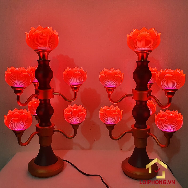 Đèn thờ hoa sen 7 bông bằng lưu ly cao cấp cao 48 cm 1