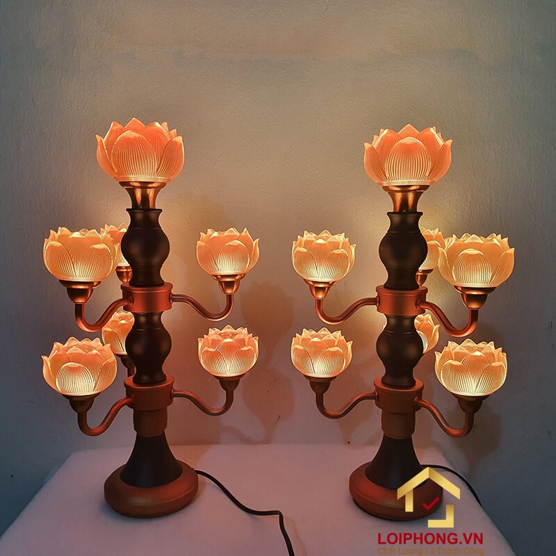 Đèn thờ hoa sen 7 bông bằng lưu ly cao cấp cao 48 cm 5