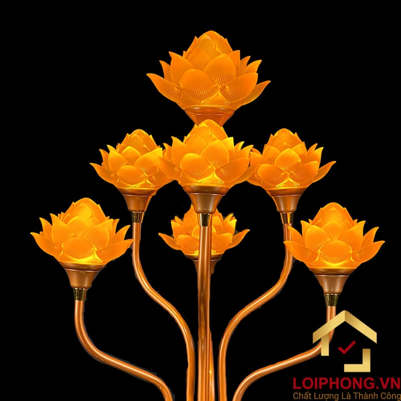 Đèn thờ hoa sen 7 bông nở rộ cao 76 cm 2