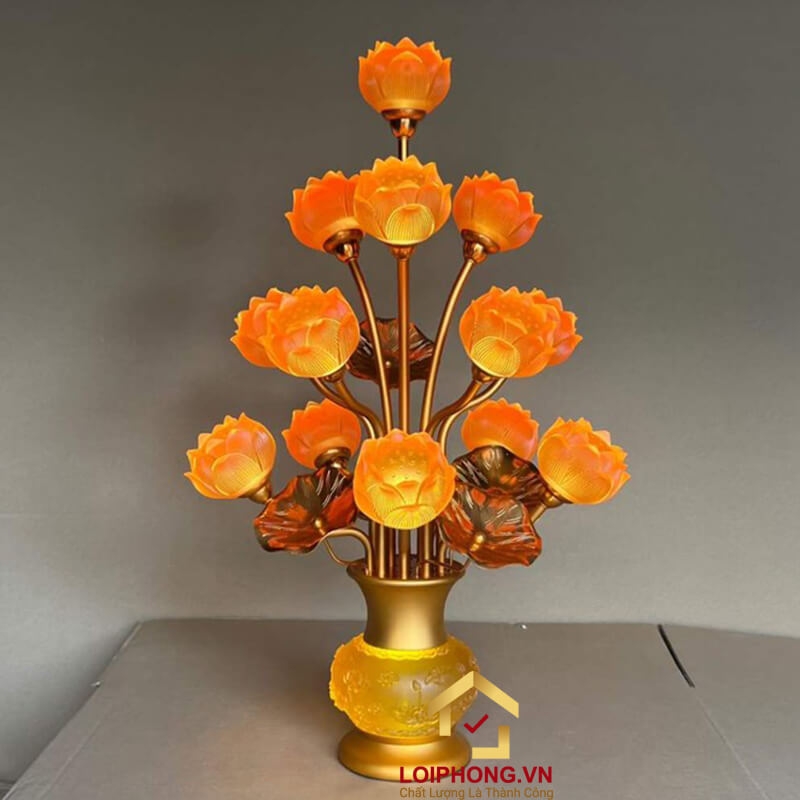 Đèn thờ hoa sen 13 bông nở rộ cao 65 cm 6