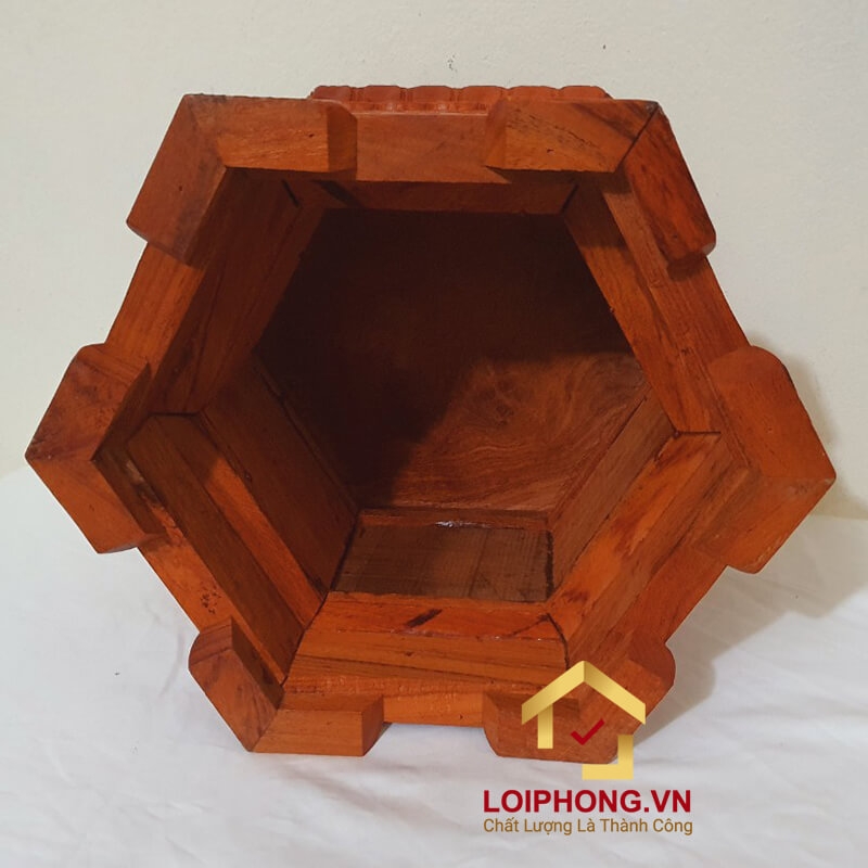 Đôn gỗ lục giác hoa sen bằng gỗ hương 25x25 cm cao 20 cm 5