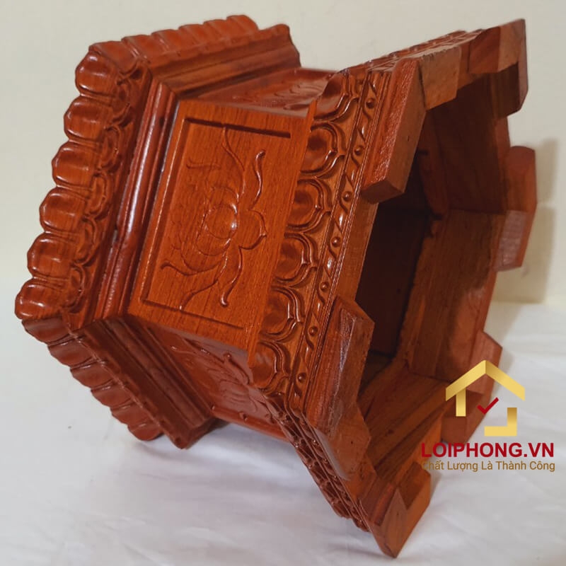 Đôn gỗ lục giác hoa sen bằng gỗ hương 25x25 cm cao 20 cm 6