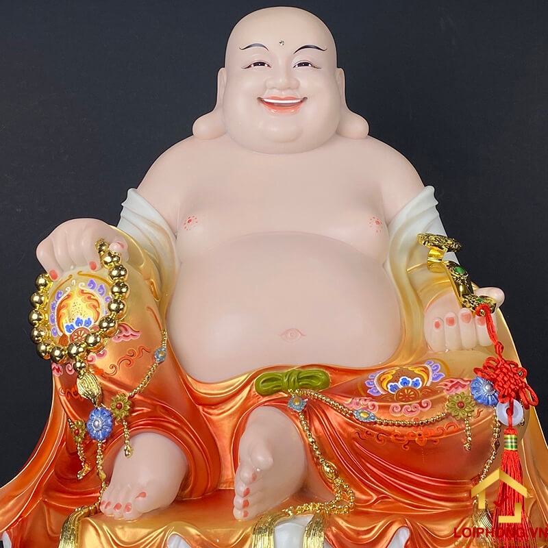 Tượng Phật Di Lặc bằng bột đá màu đỏ trắngkích thước 60x45x45 cm 6