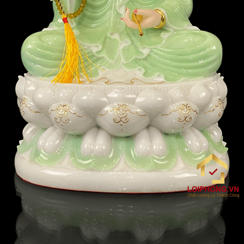 Tượng Phật Quan Âm bằng bột đá xanh trắng viền vàng cao 30-65 cm 4