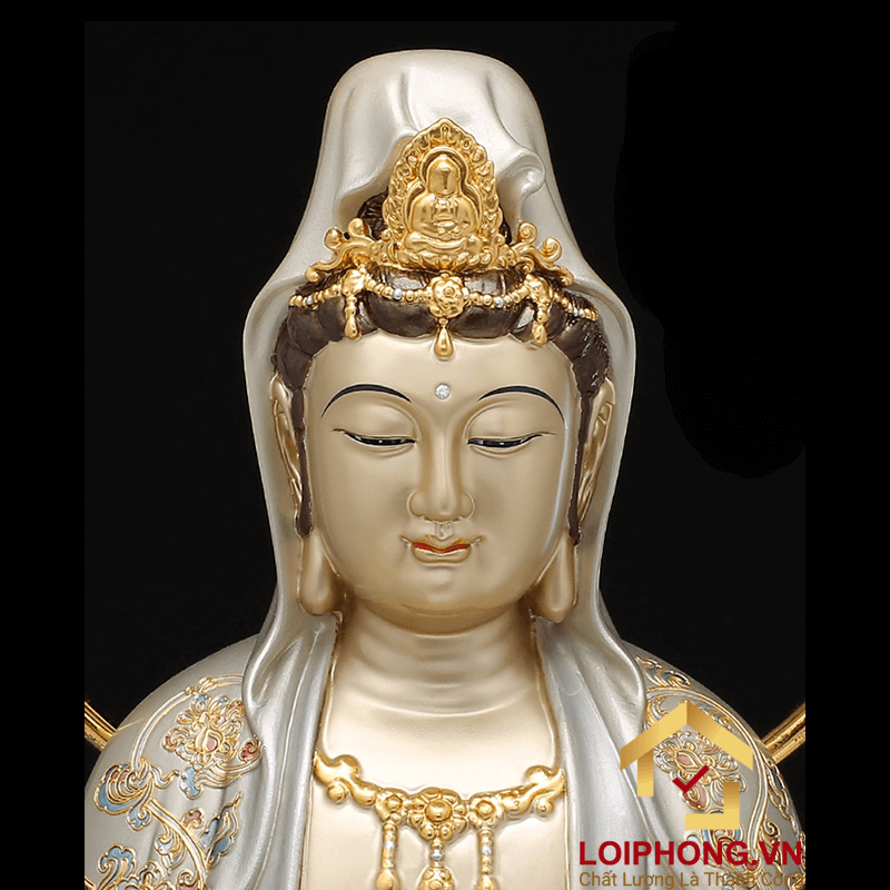 Tượng Phật Quan Âm đứng bằng đồng men cổ ấn bảo cao 48-106 cm 2