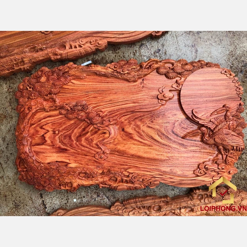 Khay trà gỗ nguyên khối Tùng Hạc dài 60 x rộng 35 x dày 4 cm